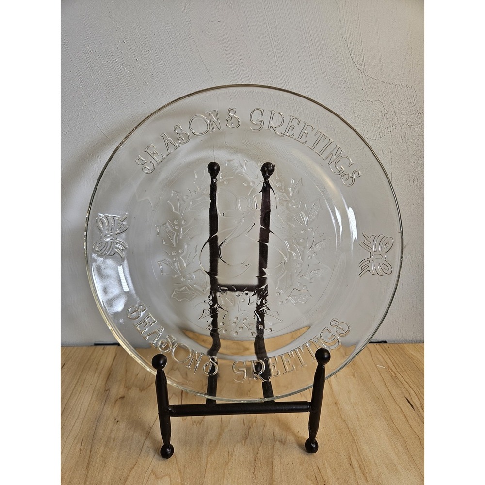 Anchor Hocking Season's Greetings 12" Round Glass Holiday Wreath Serving Platter